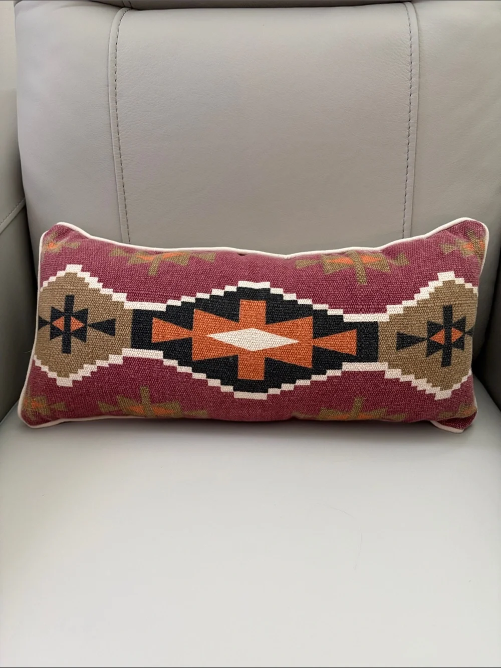 Southwestern Lumbar Pillow - Burgundy, Orange, Tan & Black